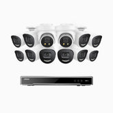 H800X - 4K 16 Channel PoE Security System with 10 Bullet & 2 Turret Cameras, 1/1.8'' BSI Sensor, f/1.6 Aperture (0.003 Lux), Siren & Strobe Alarm,Two-Way Audio, Human & Vehicle Detection, Perimeter Protection, Works with Alexa, All-Metal Housing